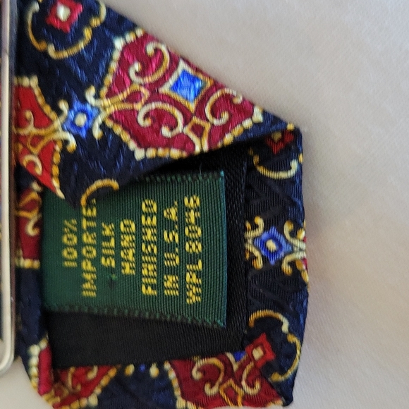 Vintage Men's Club Room 100% Imported Silk Tie Gold Red & Blue Grid Pattern NWT - Picture 2 of 4